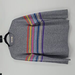 Woolovers Rainbow Stripe Merino Wool Sweater Grey Womens Size M.